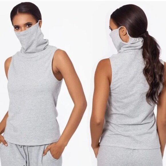 BAM by Betsy & Adam Attached Mask Turtleneck Tank Top Size Small Heather Gray - Picture 1 of 10